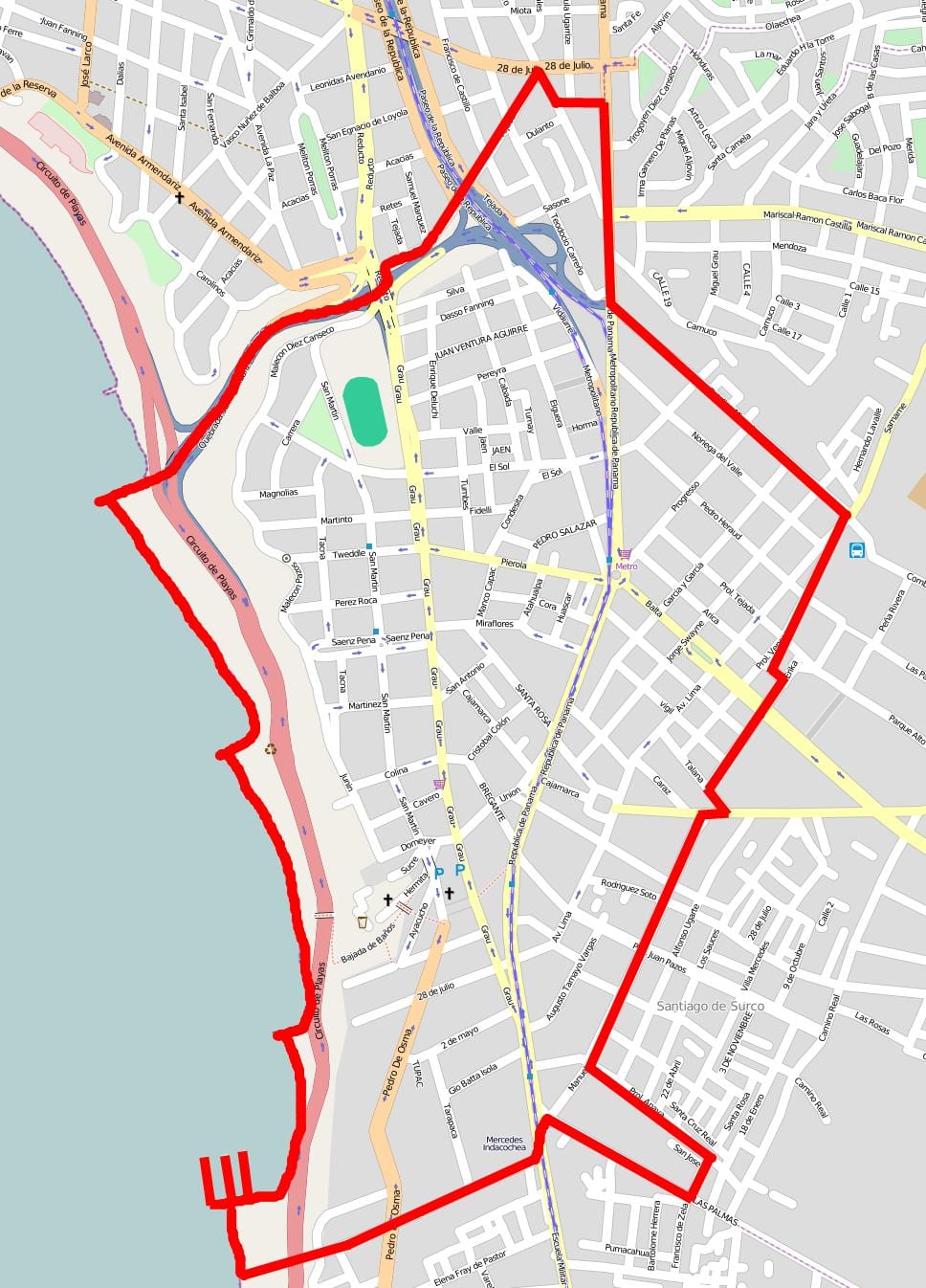 Zemljevid barranco Lima