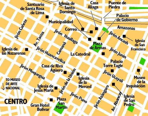 Zemljevid centru Lima peru