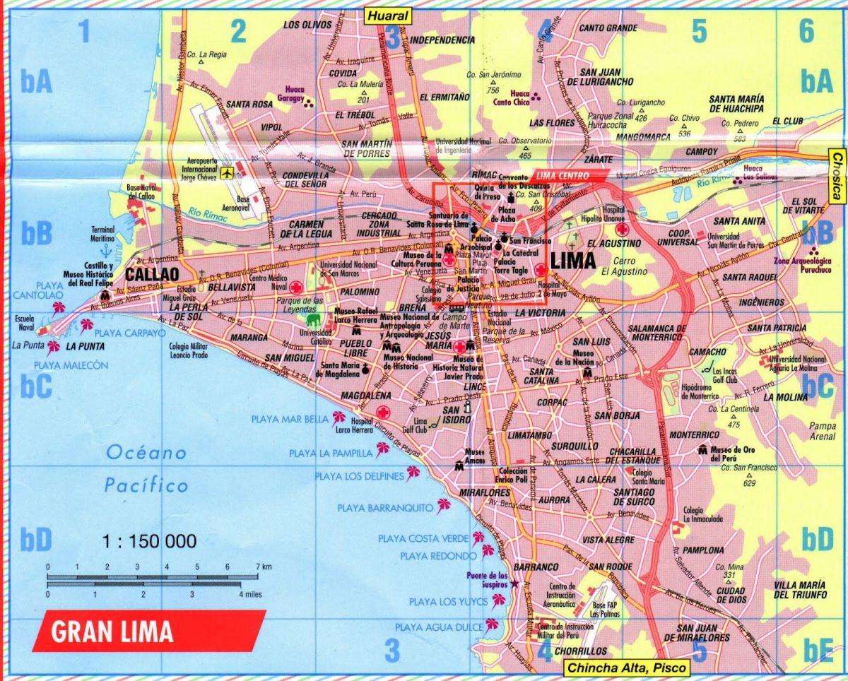 Zemljevid Lima hop on hop off avtobusom