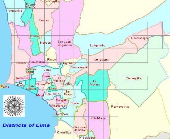 zemljevid Lima peru okolišev